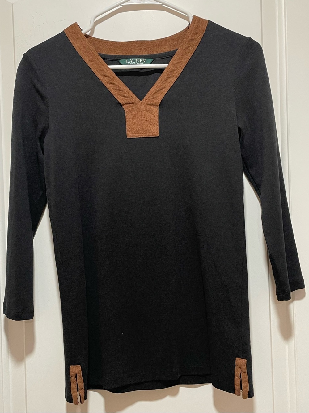Ralph Lauren Classic Preppy Western Black Tunic Brown Faux Suede Trim Sz Small?